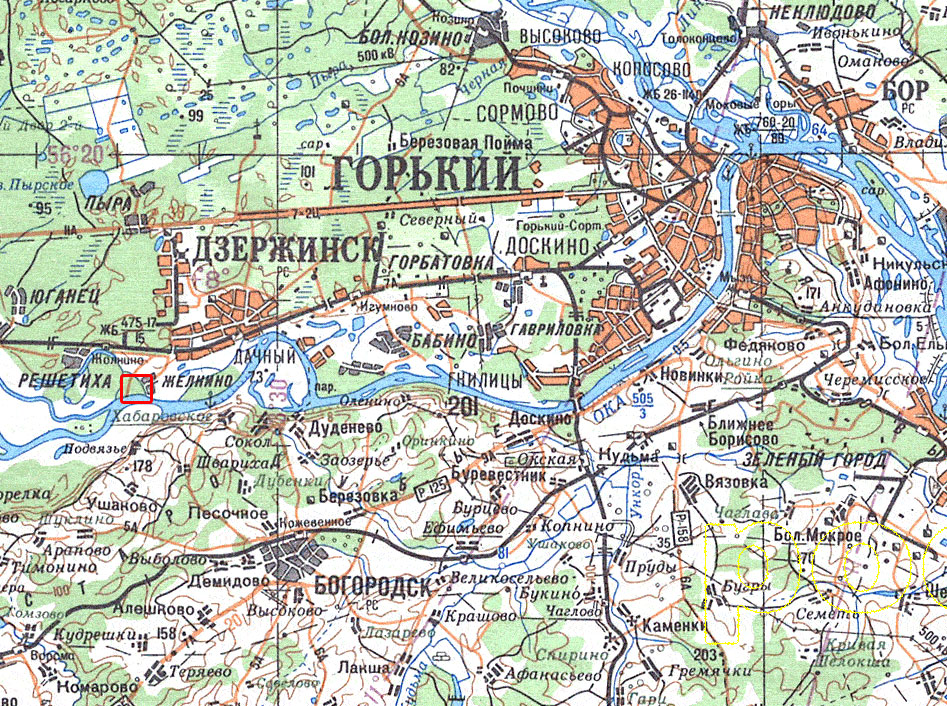 Обзорная карта района города Дзержинска в масштабе 1:500000